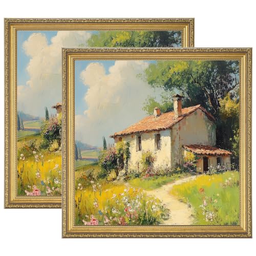 Image of eletecpro 18x18 Picture Frames Set of 2 with Clear Acrylic Cover, Gold | Ornate Vintage Gold Photo Frames Display 8x8 Photo with Mat or 18x18 without Mat for Home Wall Decor