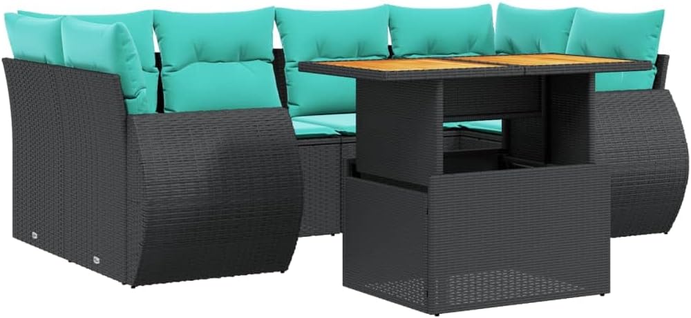 vidaXL Patio Sofa Set with Cushions 7 Piece, Outdoor Sectional Sofa Couch, Patio Conversation Set for Garden Backyard, Black Poly Rattan