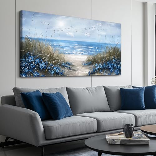 KELIYUAN Large Wall Art For Living Room Canvas Wall Decor For Office Bedroom Decoration Blue Ocean Wall Painting Sea Wave Pictures Printing Artwork Modern Beach Posters Aesthetic Home Decor 24"x48"