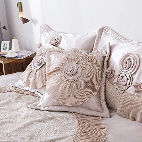 Tache Satin Silky Lustrous Floral Lace Ruffle Sweet Victorian Royal Glam Champagne Beige Down Alternative 6Pc Comforter Set - Queen #TOP4