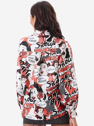 Image of The Souled Store Official Snow White Women and Girls Ballon Sleeve Collared Neck Button Front Multicolor All Over Print Regular Fit Polyester Satin Shirts