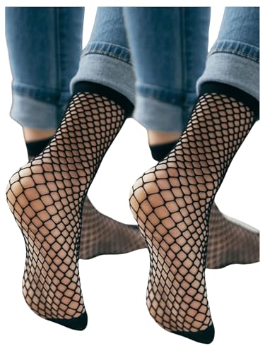 Image of SHENHE Women's Sheer Fishnet Rhinestone Hollow Out Thin Mid Calf Anklet Crew Socks