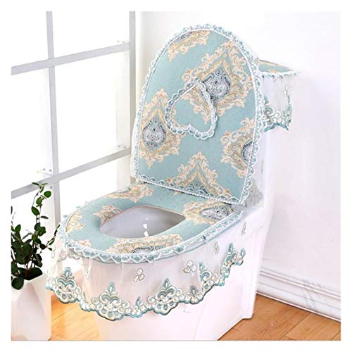 Toile Sitzauflagen 3 Stück/Set Toilettensitzabdeckung Combo Europäische Spitze WC-Sitzkissen Haushaltstoilettensitz Zipper Sitz Waschmaschine Winter U-förmig WC-Sitz (Color : Lavender) – Bild 4