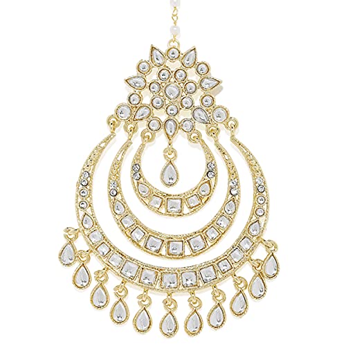 Aheli Faux Kundan Pearl Maang Tikka Bridal Indian Traditional Bollywood Jewelry Set Gift for Women