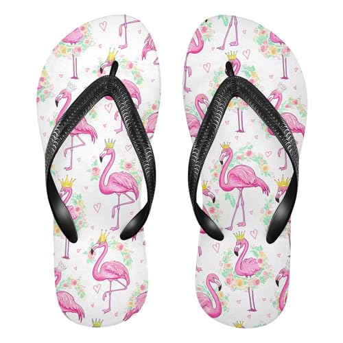 Burbuja Flamingos Wearing Crowns Flip Flops for Women Men, Soft Thong Sandals Rubber Slippers for Pool Beach Essentials