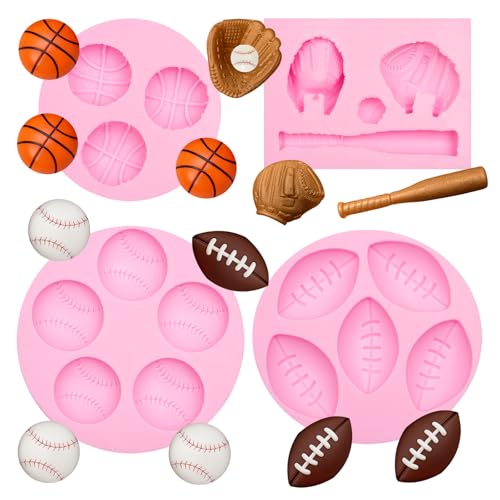 Ball Silicone Molds Basketball Football Baseball Chocolate Mold Football Cake Pop Mold for Cake Decorating Fondant Cupcake Toppers Sugar Craft Clay Resin