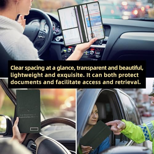 Image of Car Registration and Insurance Holder Glove Box Folder-Premium PU Leather Car Document Wallet Driver's License, Cards and Other Essentials (Green)