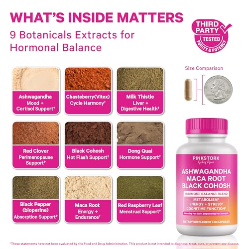 Pink Stork Ashwagandha, Maca Root & Black Cohosh Natural Perimenopause & Hormone Balance Supplement for Women – Mood, Stress, Adrenal, & Cortisol Support - 60 Capsules - Image 3