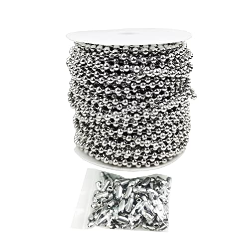 HFS(R) Ball Chain Spool Stainless Steel 304 Bead Chain with 100 Clasps for DIY Projects 100 Feet 1/8" (3.2mm) Diameter