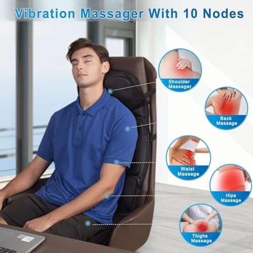 SLOTHMORE Back Massage Chair Pad, Back Massager with Heat, Deep Tissue Vibration Seat Massage Cushion, Chair Massager with 10 Vibration Motors, Seat Cushion Massager for Back Pain Relief - Thumbnail 2