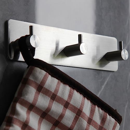 Image of Self Adhesive Towel Hooks for Bathrooms Stick on Wall hooks 3 Coat hooks