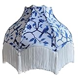 Tristan Home Premium Classic Victorian Style Bell Shape Scallop Large Lamp Shade with Tassels and Fringe (Blue and White) Large