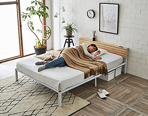 ホワイトスチールベッドフレーム セミダブル Amazon｜スチールベッド ベッドフレームのみ セミダブル 棚 コンセント