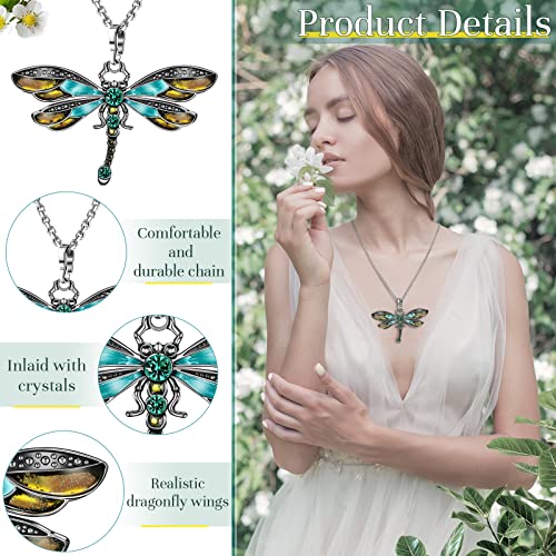 Sureio 6 Pieces Bohemian Dragonfly Necklace Bulk Bohemian Jewelry for Women Pendant Colorful Butterfly Necklace Vintage Multilayer Ethnic (Dragonfly)3