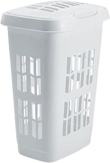 Plastic Large Family Laundry Basket, Clothes Washing laundry Hamper Linen Storage Bin Basket 65 Liter with Lid-Colors: White and Leaf Green. (White)
