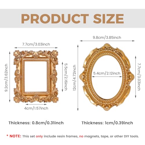Image of 6 Pcs Mini Frames, Vintage Gold Small Picture Frames Antique Resin Photo Frame for DIY Craft Galley Wall Hanging Jewelry Display Shooting Photo Props Christmas Decor (Without Backings)