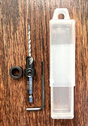 Image of FTG USA #6 (9 /64 inch) Tapered Wood Countersink Drill Bit w / 3 /8 inch Collar & Case | Adjustable 3 /8 inch depth stop collar helps control hole depth. Includes sharp tapered countersink bit and storage case