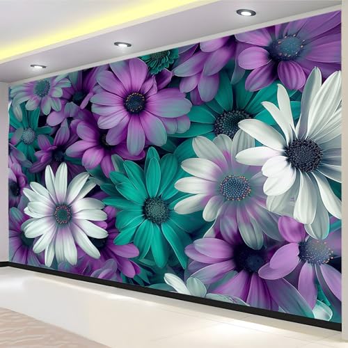 Papier peint personnalisé violet effet 3D marguerite 400 x 280 cm