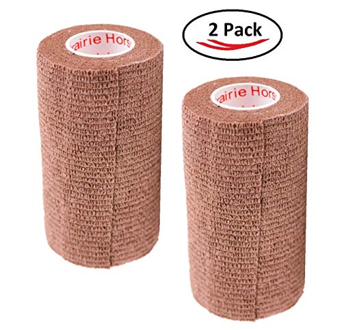 Image of Vet Wrap Tape (Brown) (2 Pack) (4 Inch x 15 feet) Self Adhesive Adherent Adhering Cohesive Flex Self Stick Bandage Grip Roll Dog Cat Pet Horse