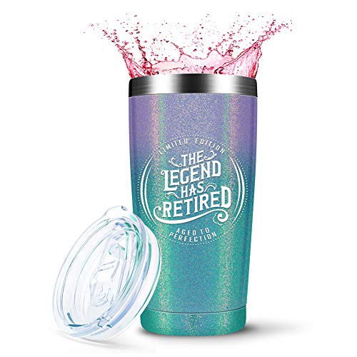 The Legend Has Retired - Funny Retirement Gifts For Women, Men, Coworker, Boss, Teacher - Happy Retirement Gifts Ideas For Husband, Wife, Mom, Dad, Friends - Vacuum Insulated Tumbler Glitter 20Oz #TOP4