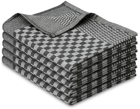 ZOLLNER 5er Set Geschirrtücher Baumwolle in 46x70 cm - super saugstarke und robuste Küchentücher – waschbar bis 60°C – in schwarz kariert - Gastronomiequalität - Oeko Tex® Zertifiz