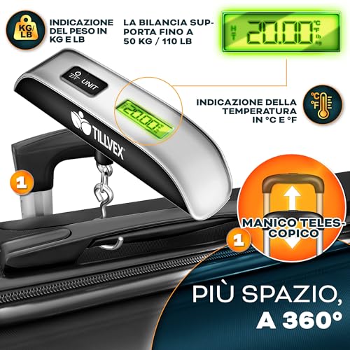 Tillvex® Set 4 Valigie Rigide S-M-L-XL + Bilancia, 8 Cinghie E 4 Etichette Bagagli | Valigia Da Viaggio Leggera Con 4 Ruote Piroettanti | Guscio Rigido In Abs Con Lucchetto Tsa (Nero) - 6
