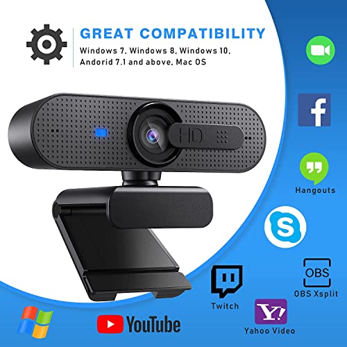 Doraby HD-Webcam mit Mikrofon 1920 x 1080p, Dual-Mikrofon-Webkamera mit Abdeckung, 80°-Weitwinkelobjektiv, Autofokus, Facecam für PC/Mac/Laptop/Skype/FaceTime/Zoom, Home Office/Online-Kurs – Bild 6