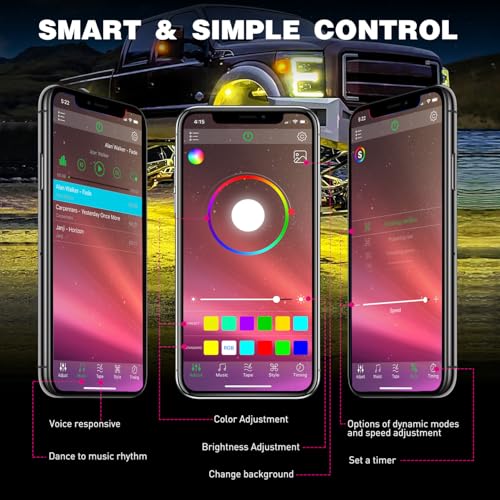 Image of Nilight RGB LED Rock Lights Kit 6 PCS Underglow Multicolor Neon Light Pod with Magnetic Base Bluetooth App Control Flashing Music Mode IP68 Wheel Well Light for Truck ATV UTV RZR SUV