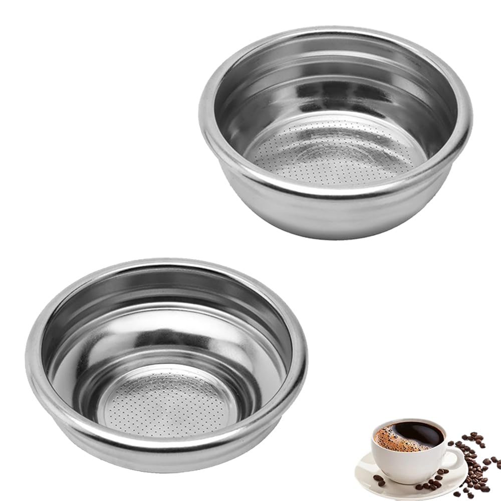 2PCS Stainless Steel Coffee Filter 58mm Coffee Portafilter Basket Reusable Replacement Portafilter Basket Espresso Machines Accessories for High Pressure Coffee Machine (Double & Single Cup)