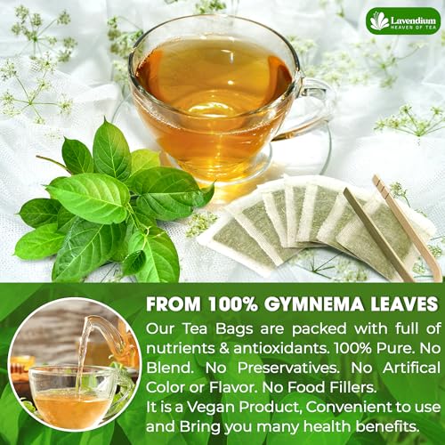 Image of Lavendium, Premium 60 Gymnema Leaf Tea Bags, 100% Natural & Pure from Leaves. Gymnema Tea Bags for Diabetics - COLD-DRIED for Maximum Freshness and Nutrient Retention. No Sugar, Vegan.