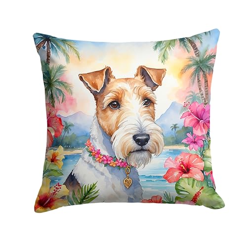 Caroline's Treasures Luau Party Decorative Throw Pillow, 18Hx18W, Fox Terrier 6433