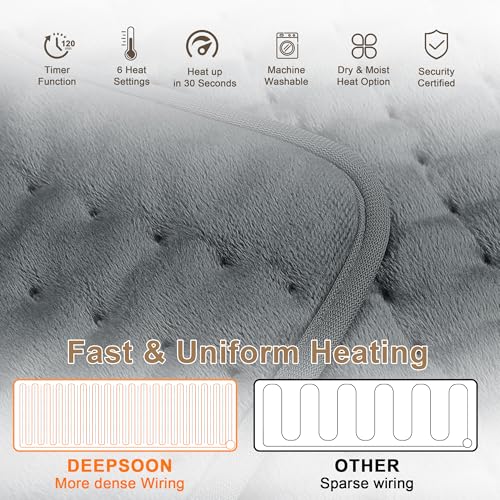 Image of Deepsoon Heating Pad,Electric Heating Pads for Back,Neck,Moist Heating Pad for Abdomen Shoulder Knee Legs,Dry /Moist Heat&Auto Shut Off,Mother's Day Birthday for Men and Women,Dark Gray,24x20 Inch