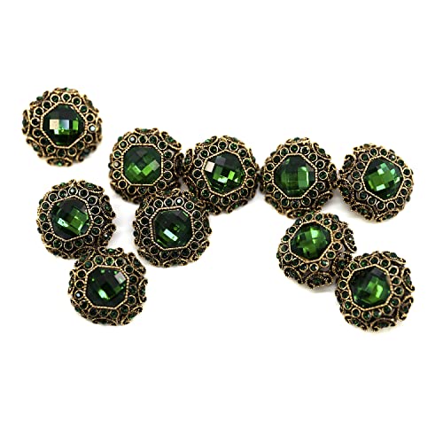 Craftisum 10 Pcs Green Rhinestones Inlaid Retro Round Octagon Metal Shank Sewing Coat Buttons -25Mm -1" #TOP6