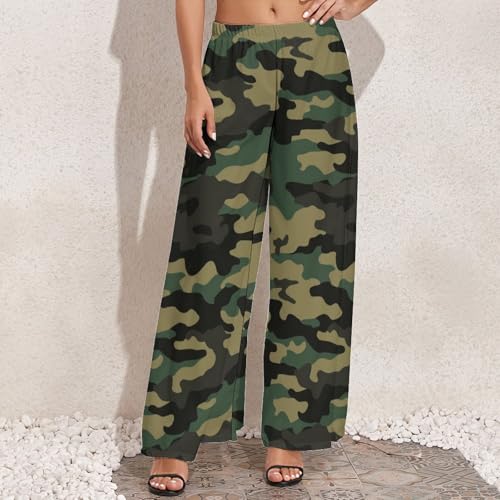 Palazzo Pants for Women - Green Camo Classic Comfy Casual Womens Wide Leg Pants Baggy Lounge Pants3