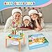 WINGYZ Activity Table, 6 in 1 Wooden Montessori Activity Center with Bead Maze Shape Sorter Fishing Game, Kids Sensory Play Table Toddler Toys 1st Birthday Gifts Boy Girl(Rainbow)