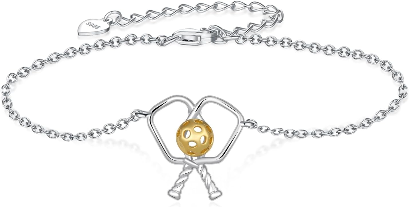Pickleball Gifts S925 Sterling Silver Pickleball Bracelets Sports Bracelets Sports Jewelry Gifts for Women Pickleball Players Pcikleball Teams Pickleball lovers.