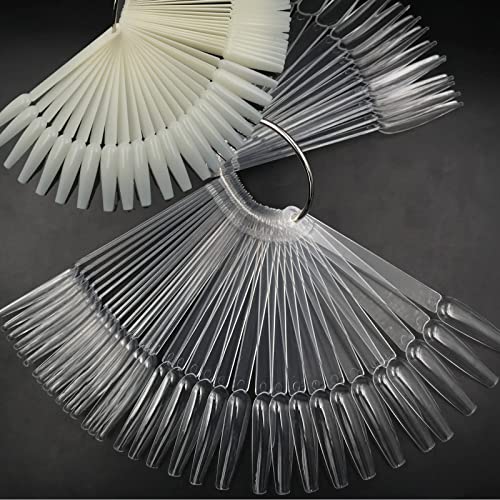 150Pc Long Coffin Nail Swatch Sticks Vanish Polish Color Design Display Stick Tips Ballerina Fan Cards Nails Art Practice Tools With Rings #TOP1