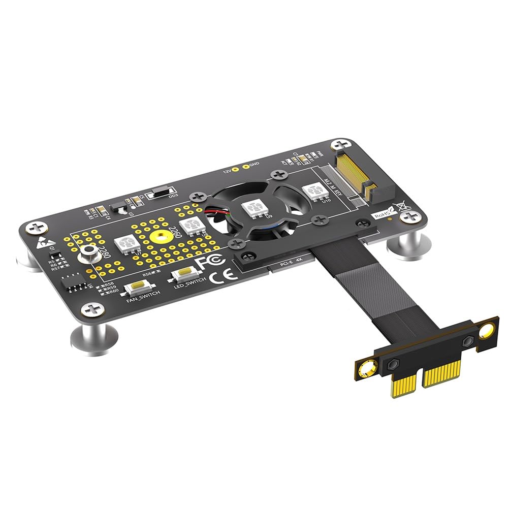 KAGAUOAS M.2 NVME NGFF M-Key SSD to PCI-E Extension Cable with RGB LED and Cooling Fan for Mainboard SSD 2242/2260/2280 Connection Adapter (5cm)