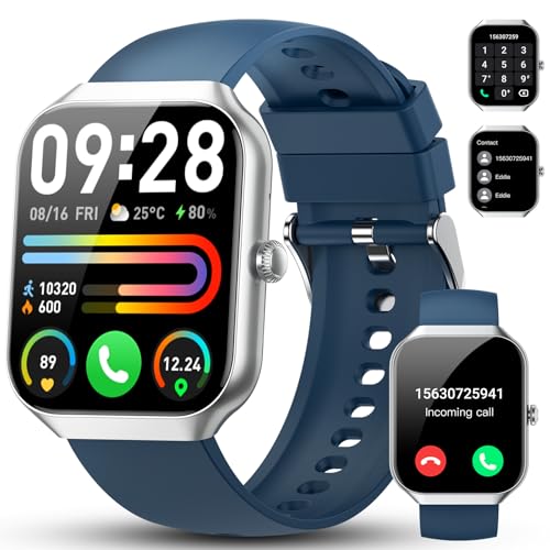 Reloj-Inteligente-Hombre-Mujer-196-HD-Smartwatch-con-Llamada-Bluetooth-Smart-Watch-PulsometroMonitor-de-SuenoSpO2-110-Modos-Deportivos-Reloj-Impermeable-IP68-Silver-Deep-Blue