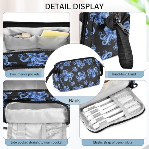 Image of Octopus Print Big Capacity Pencil Pen Case Large Pencil Pouch | Portable Multi Compartment Zipper Pencil Bags Stationery Storage for Men Women College Office