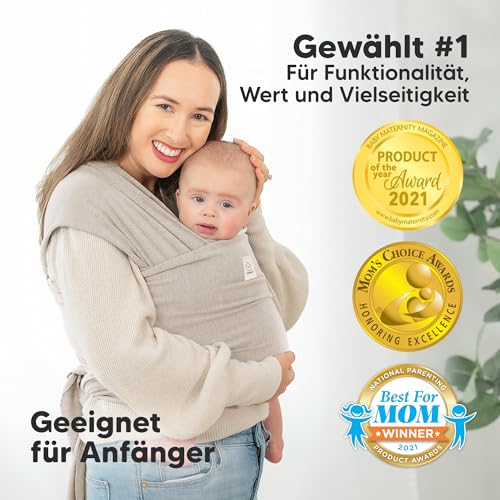 KeaBabies Babytrage Ab Geburt - Atmungsaktive Babytragetücher, Babytrage Neugeborene Ab Geburt, Babytuch Tragetuch Baby Neugeborene, Kleinkind Handfreie Baby Carrier (Stone Gray)