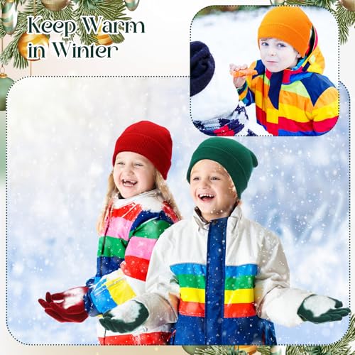 Image of Handepo 60Pcs Kids Winter Beanie and Gloves Bulk Knit Hats Gloves Warm Unisex Cold Weather Winter Gifts for Boy Girl Homeless
