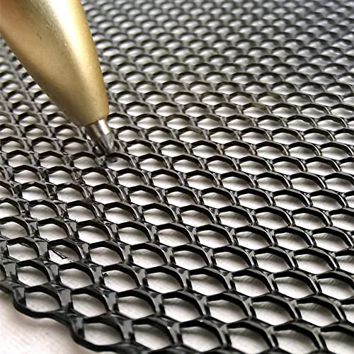 Image of Silver Universal 40 inchx13 inch Car Grill Mesh - Aluminum Alloy Automotive Grille Insert Bumper Rhombic Hole (Black 5x8mm)
