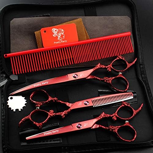 high-end Professional pet Care 7 inch pet Scissors 440C Steel Black and Red (Red Set)