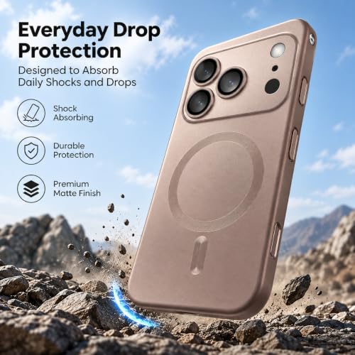 Image of amazon basics Premium Mag-Safe Case for iPhone 17 Pro | Shockproof & Anti-Scratch Cover | Soft Silicone with Wireless Charging | Camera Lens Guard - Rose Gold