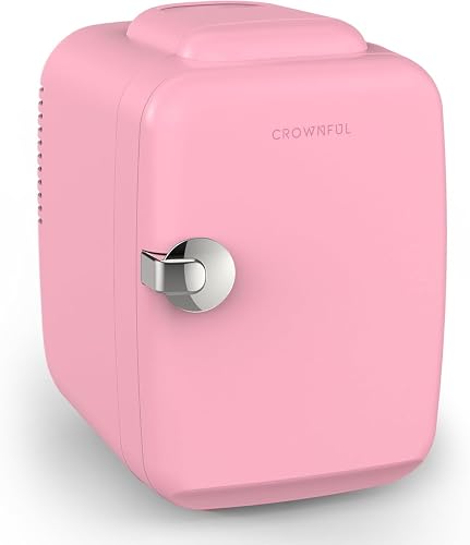 CROWNFUL Mini Fridge 4 Liter 6 Can Cooler and Warmer (Pink)