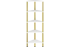 HOOBRO Industrial 5-Tier White and Gold Corner Shelf