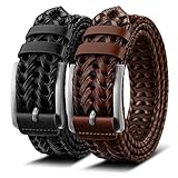 BULLIANT Men Belt, Braided Leather Belt Adjustable For Men Casual Jeans Golf 1 3/8'(Black/Light Brown,34'-38' Waist Adjustable)