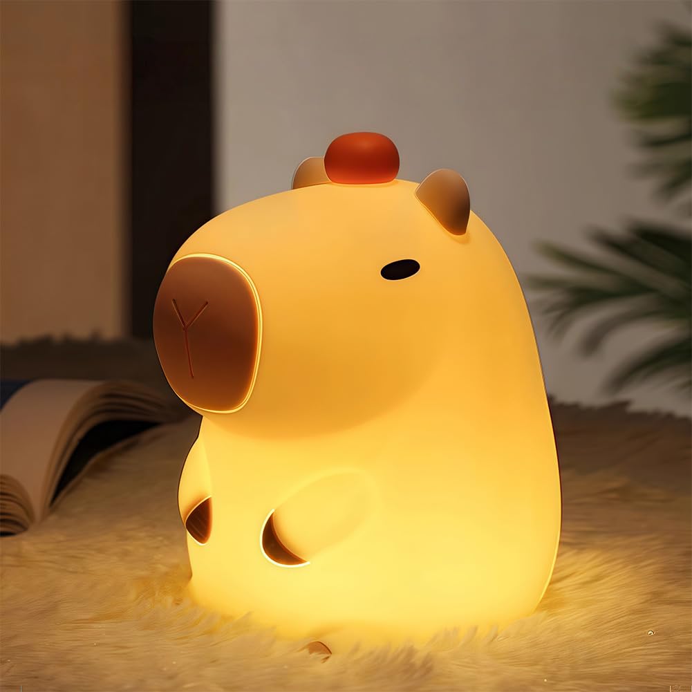 HTGWCG Capybara Night Light for Kids Bedroom, Cute Animal Silicone Nursery Night Lamp Touch Control Nightlights USB Rechargeable Bedside Lamp 30Min Timed Touch Night Lamp for Toddler Children