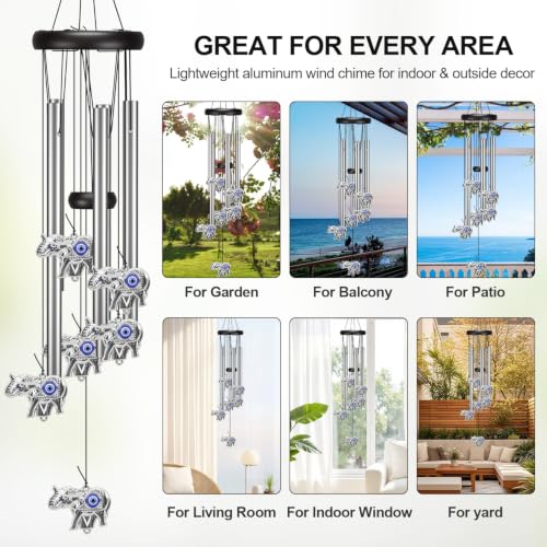 Image of Virekm Memorial Wind Chimes, Angel Wind Chimes for Outside Clearance | Elephant Gifts for Women, Outdoor /Indoor Hanging Decorations for Patio, Porch, Garden Decor, and Backyard (Evil Eye Elephant)